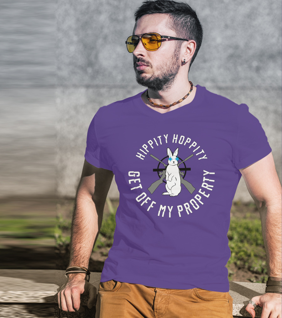 Hippity Hoppity Get Off My Property Rabbit With Crossed Rifles T-Shirt