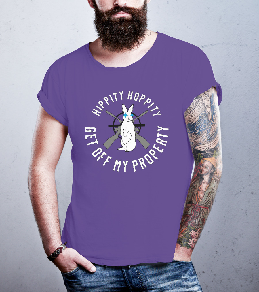 Hippity Hoppity Get Off My Property Rabbit With Crossed Rifles T-Shirt