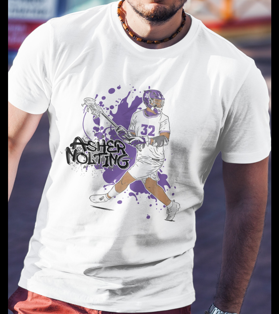 Asher Nolting 32 Lacrosse Player Purple Splatter T-Shirt