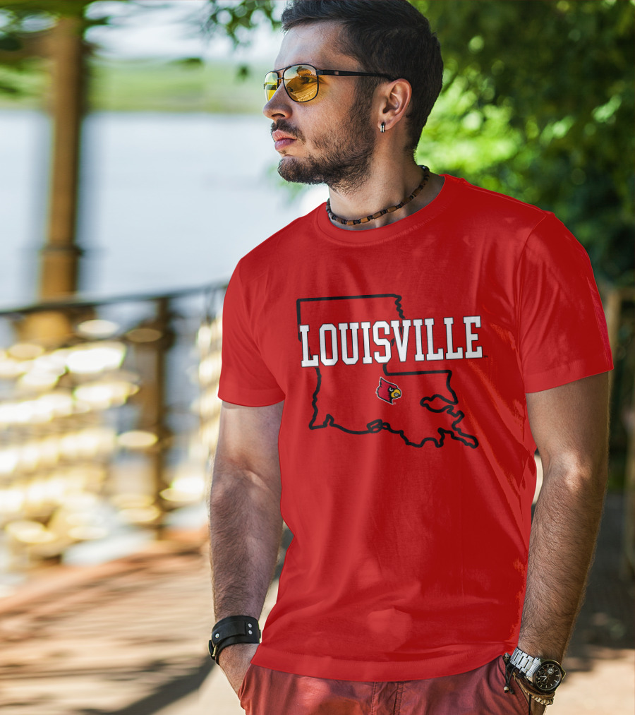 Louisville Cardinals Louisiana Map T-Shirt