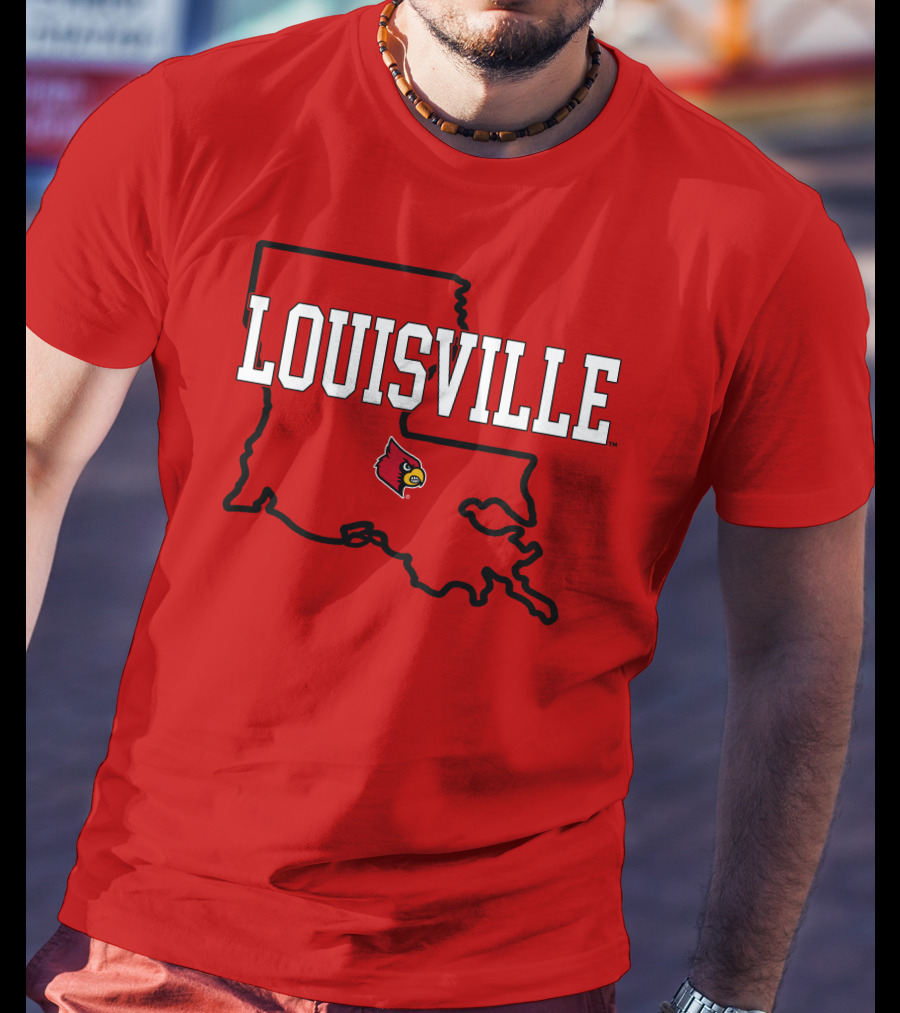 Louisville Cardinals Louisiana Map T-Shirt