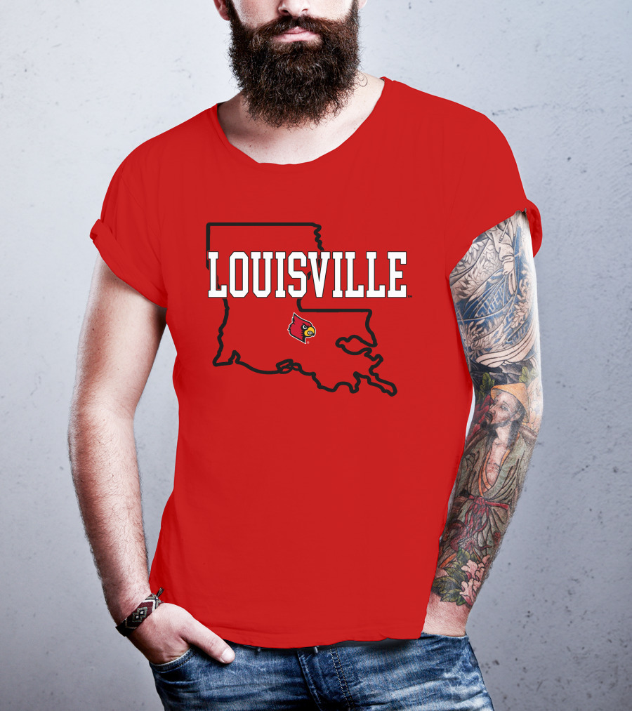 Louisville Cardinals Louisiana Map T-Shirt