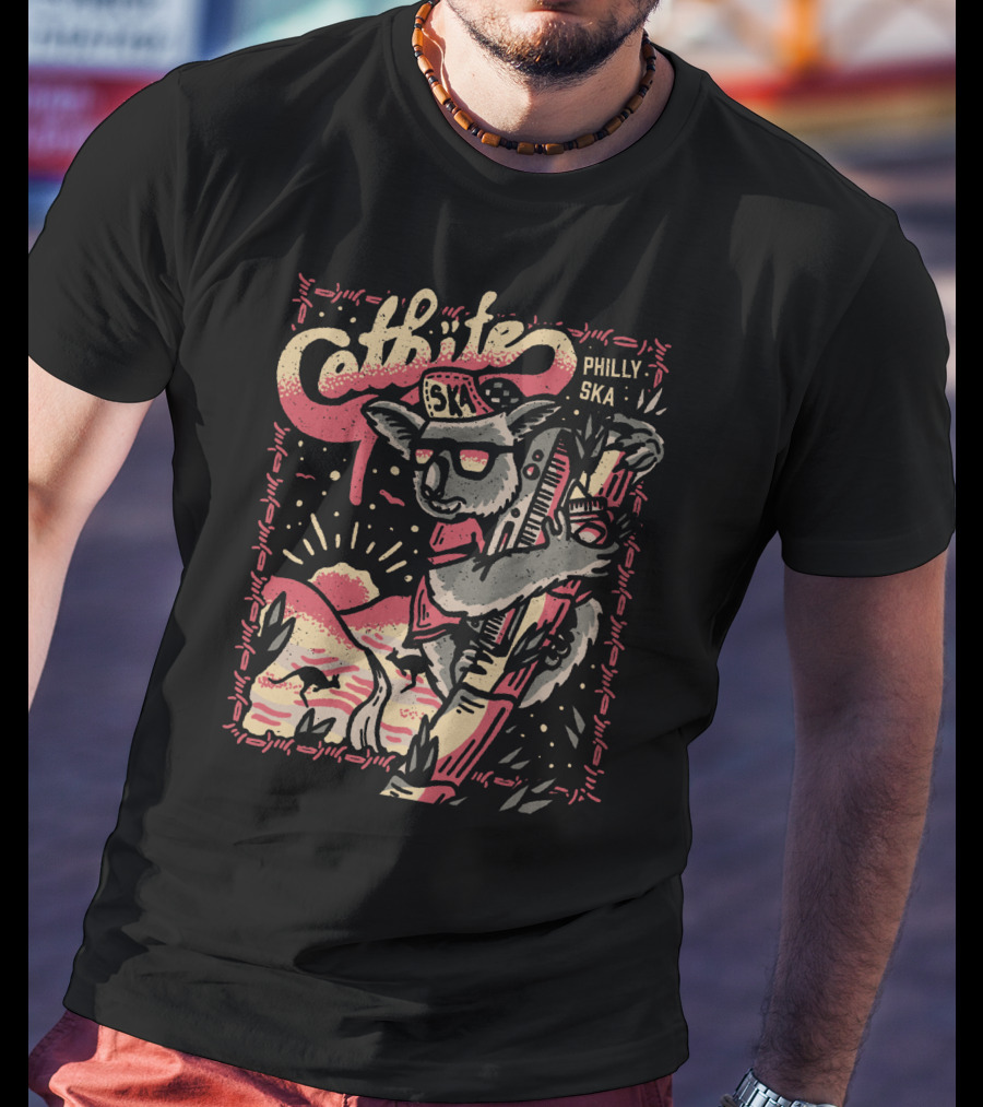 Catbite Philly Ska Koala In Sunglasses Retro Sunset Scene T-Shirt