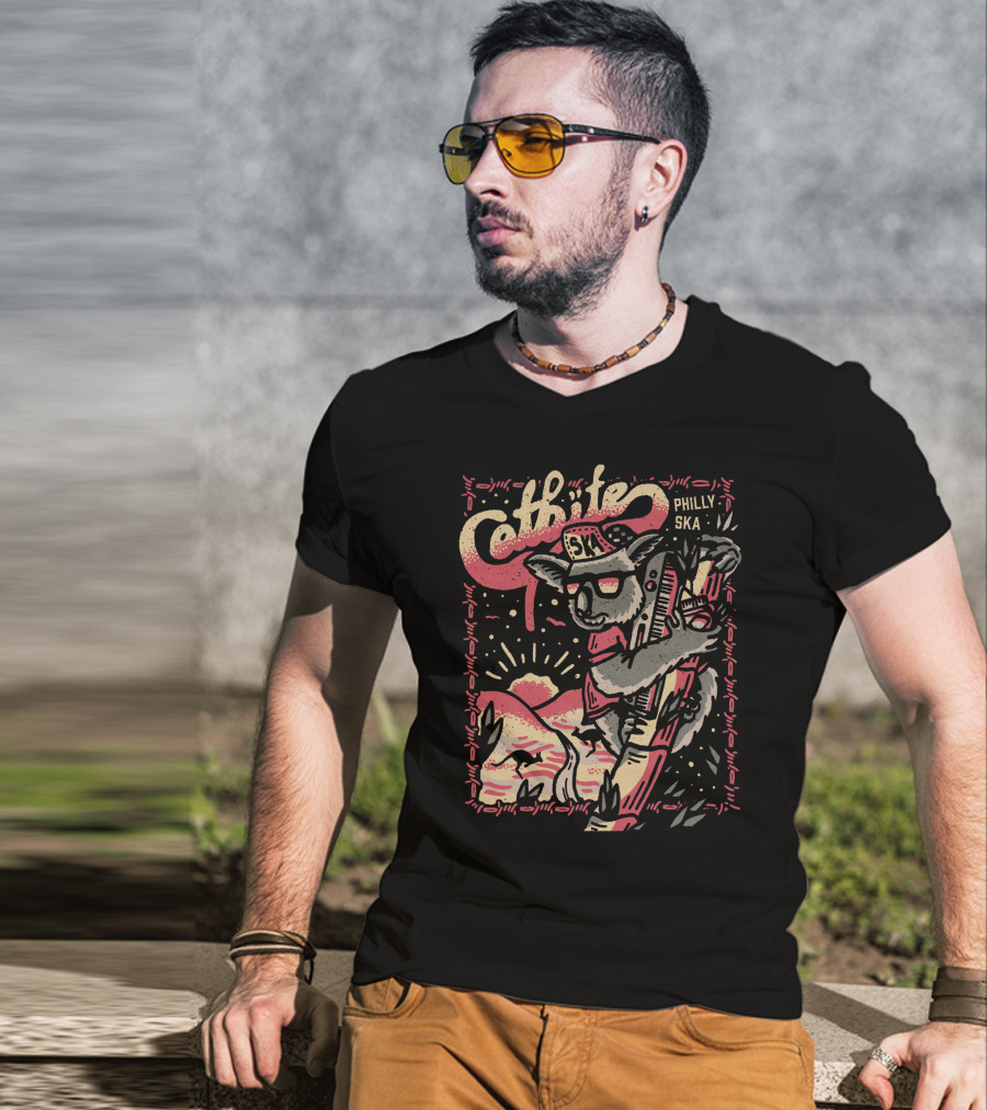 Catbite Philly Ska Koala In Sunglasses Retro Sunset Scene T-Shirt