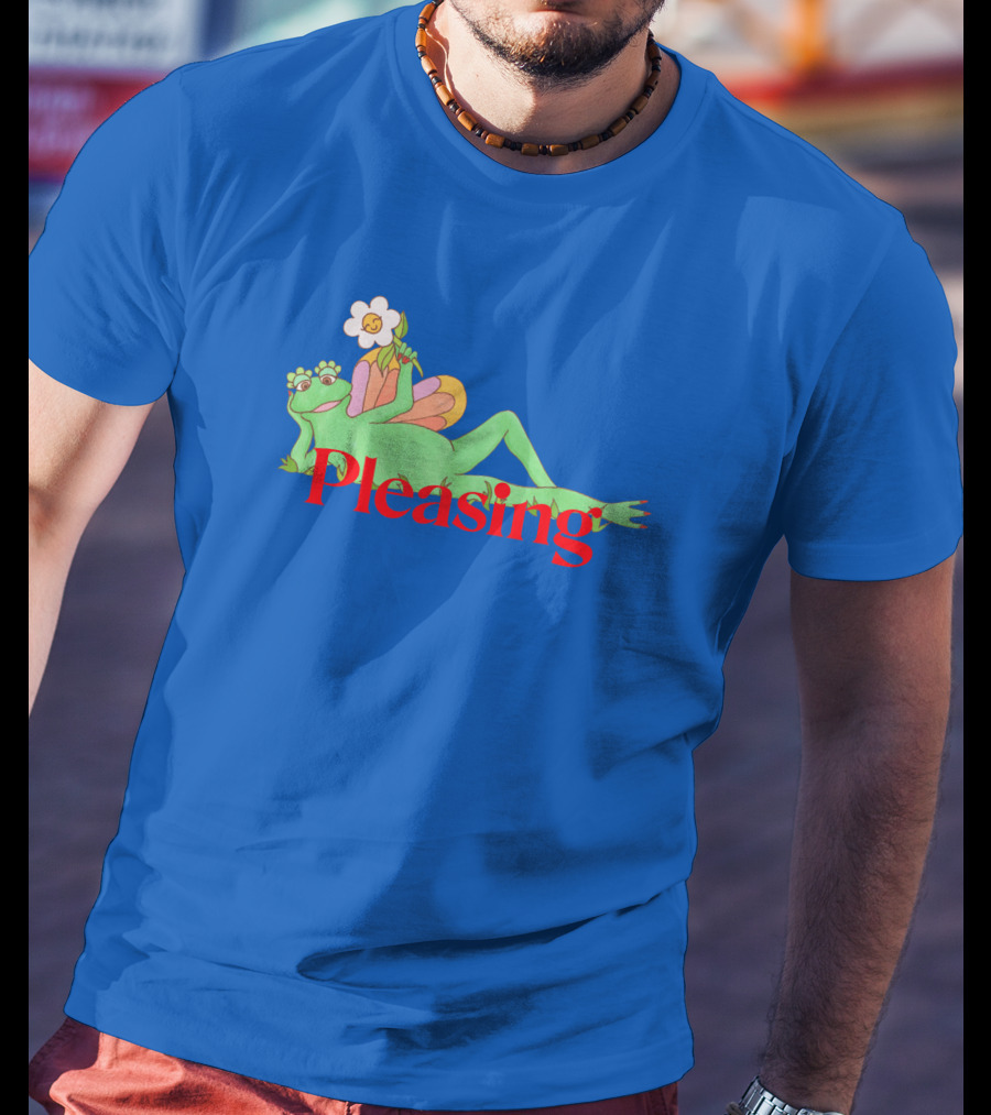 Pleasing Frog With Flower On Sky Blue Crewneck T-Shirt