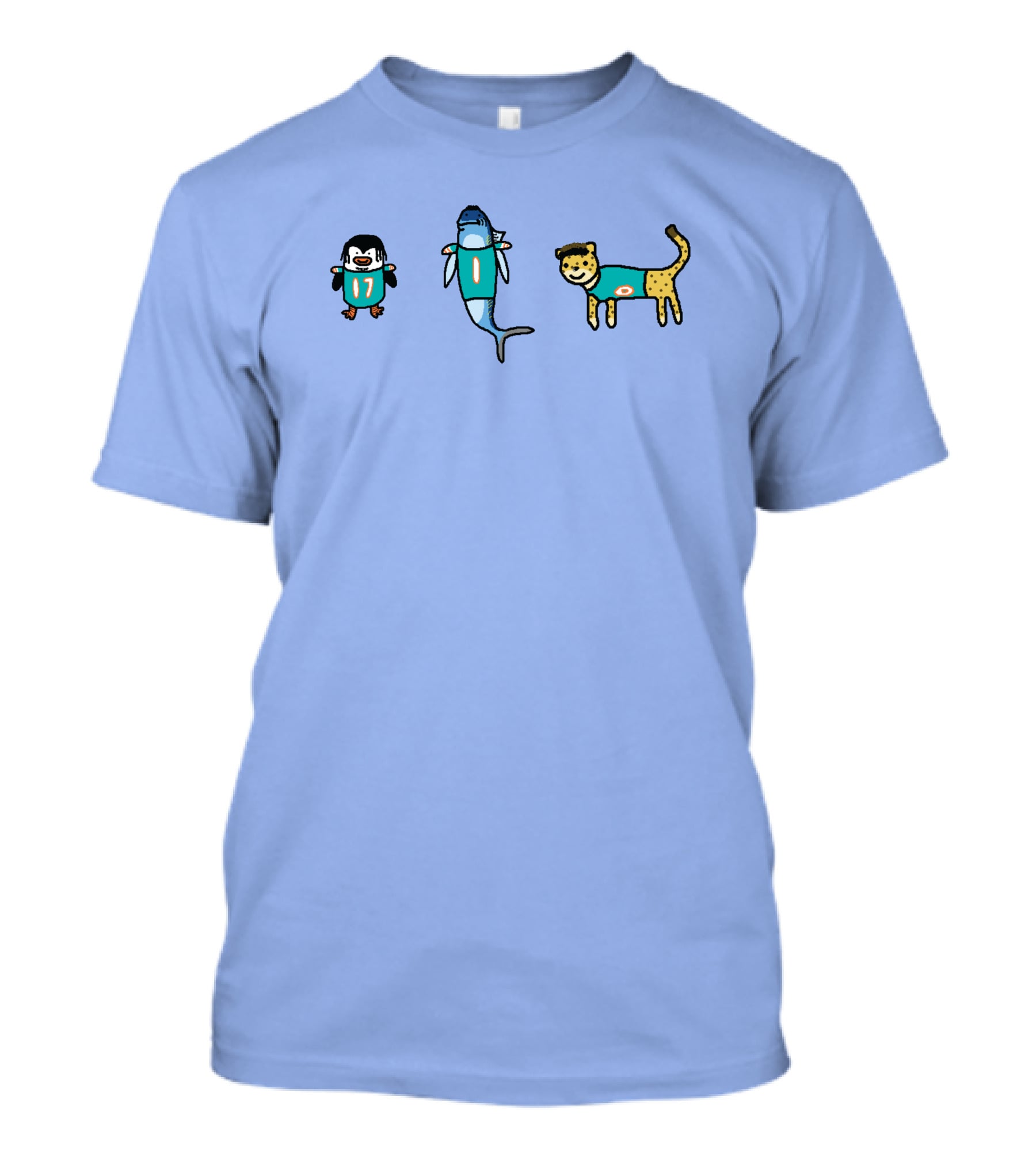 Waddle 17 Miami Dolphins Penguin Shark Cheetah Quirky Football Mascots T-Shirt