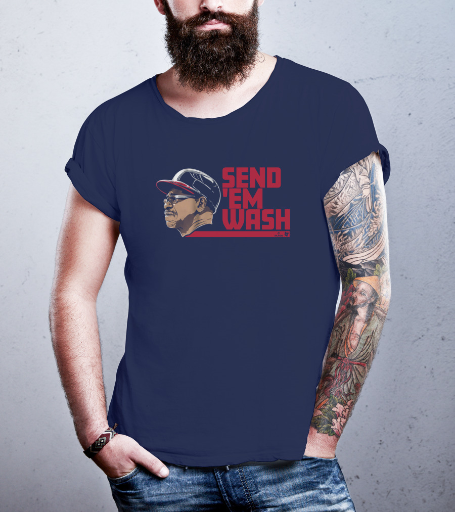 Ben Verlander Wearing Send 'Em Wash Ron Washington Flippin' Bats Podcast T-Shirt