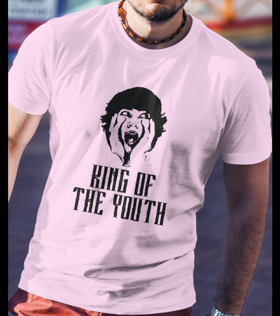 Baylen Levine Merch Store King Of The Youth Pink Graphic Featuring Shouting Face T-Shirt