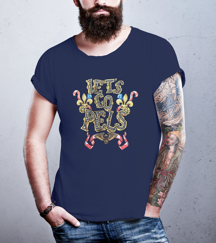 New Orleans Pelicans Let's Go Pels Fleur-de-Lis Basketball Elements T-Shirt