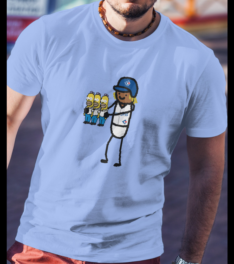Toronto Blue Jays Vladimir Guerrero Jr. Holding Cartoon Characters And Three Homers T-Shirt