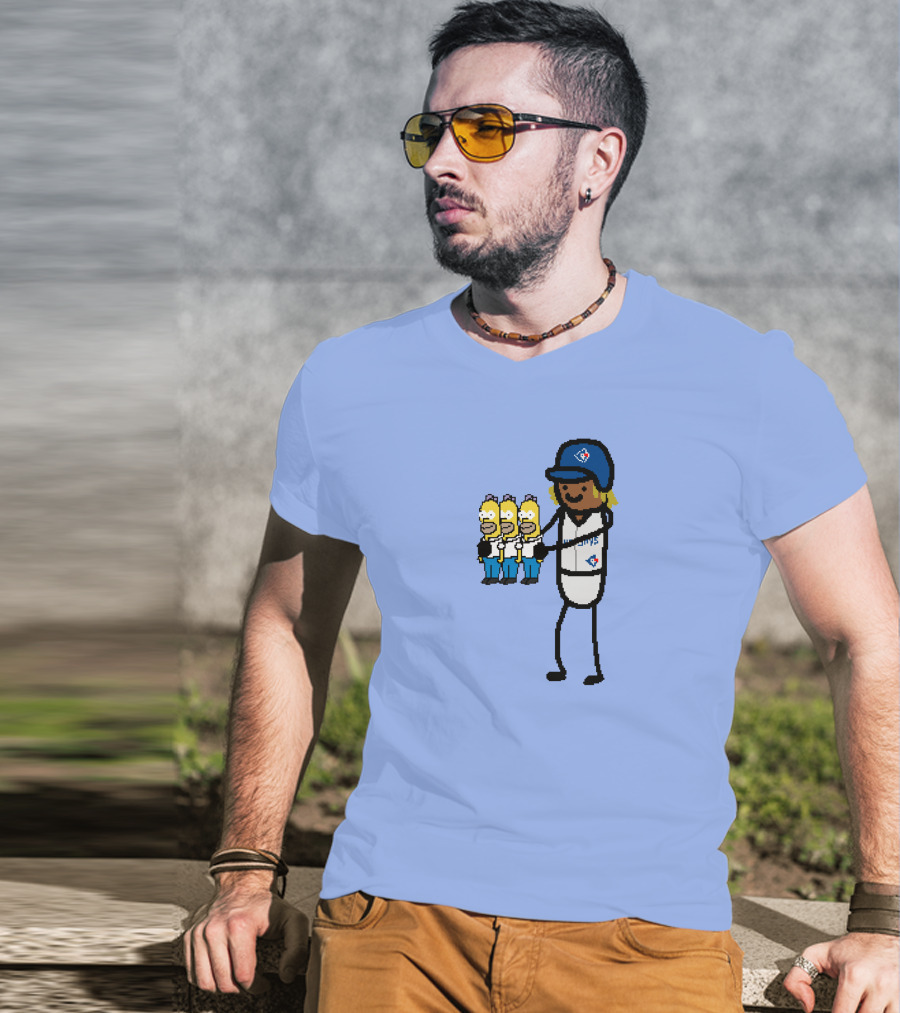 Toronto Blue Jays Vladimir Guerrero Jr. Holding Cartoon Characters And Three Homers T-Shirt