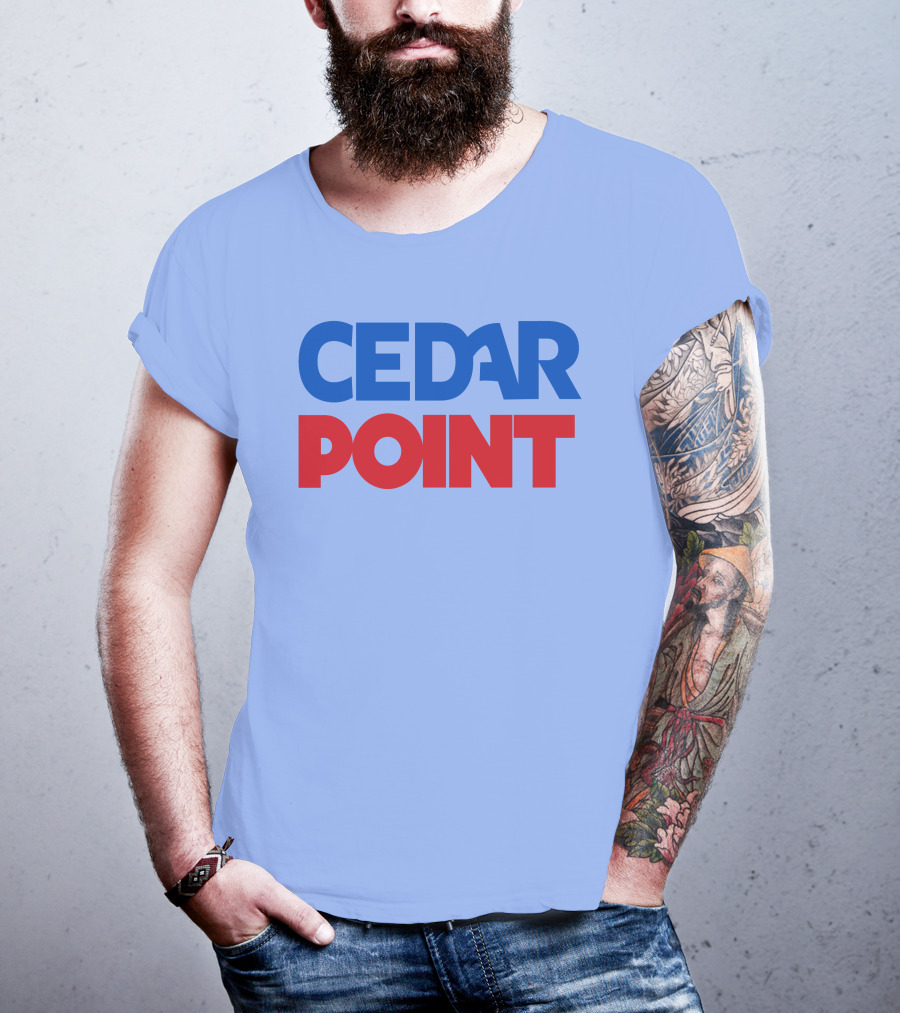 Cedar Point Bold Typography Theme In Blue And Red T-Shirt