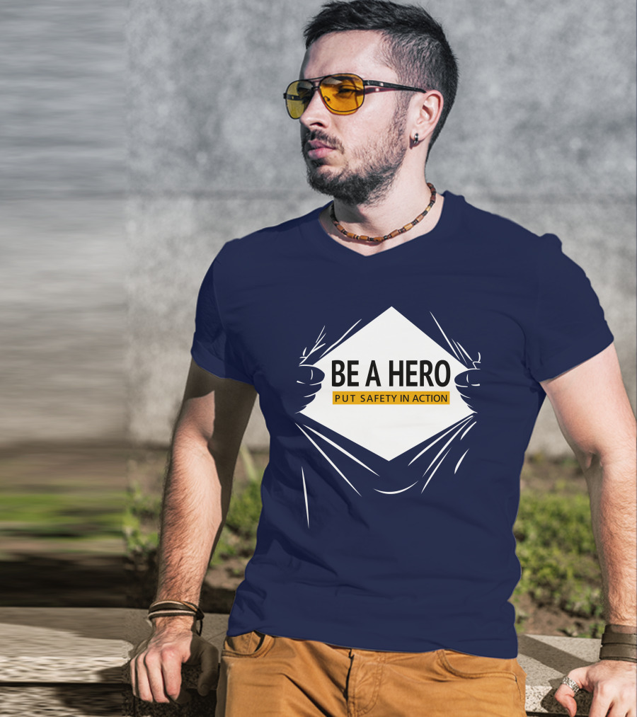 Be A Hero Put Safety In Action Dopeymcgeee Hands Pulling Open Shirt Superhero T-Shirt