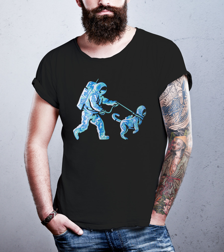 Merch Moon Man Walking Dog In Neon T-Shirt