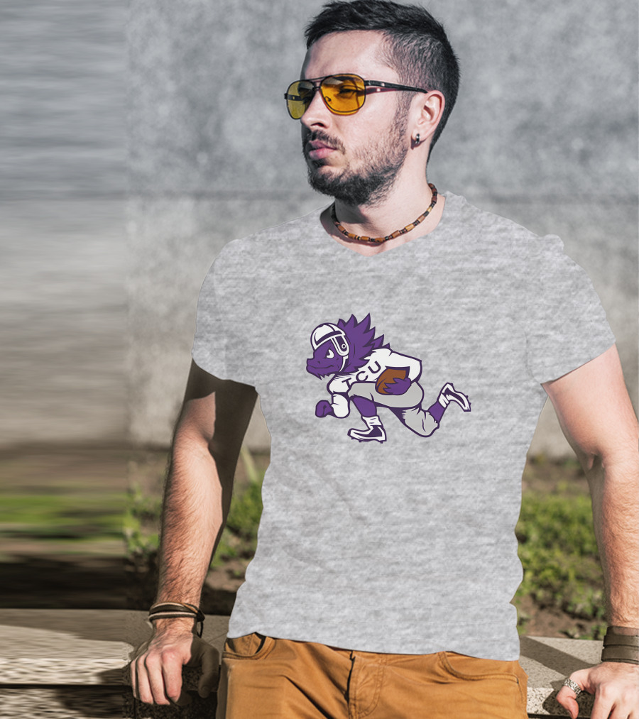 Running Horned Frog TCU Football Player In Purple And White Jersey T-Shirt