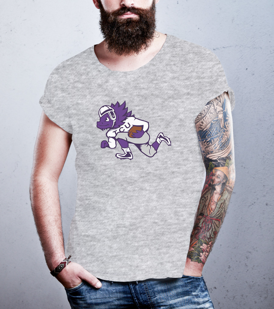 Running Horned Frog TCU Football Player In Purple And White Jersey T-Shirt