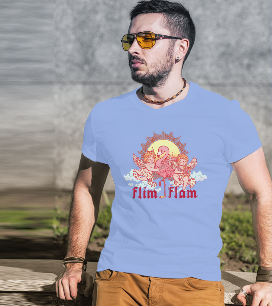 Albertsstuff Flim Flam Flamingo Cherubs Sun Cloud T-Shirt