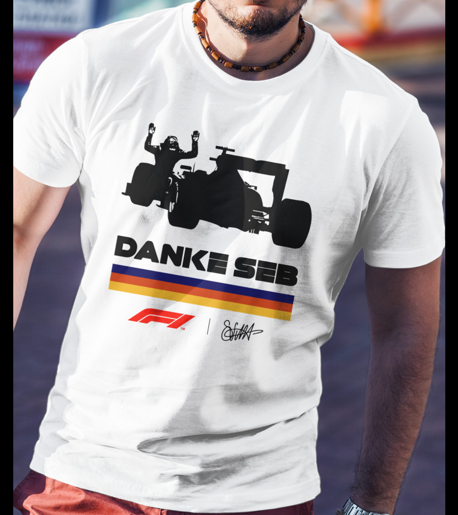 Formula 1 Danke Seb Vettel Silhouette With F1 Logo And Signature T-Shirt
