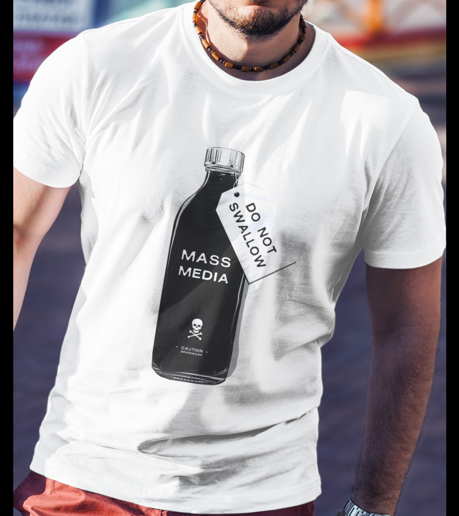 Archillect CAUTION BRAINWASH Do Not Swallow Mass Media Skull And Crossbones T-Shirt