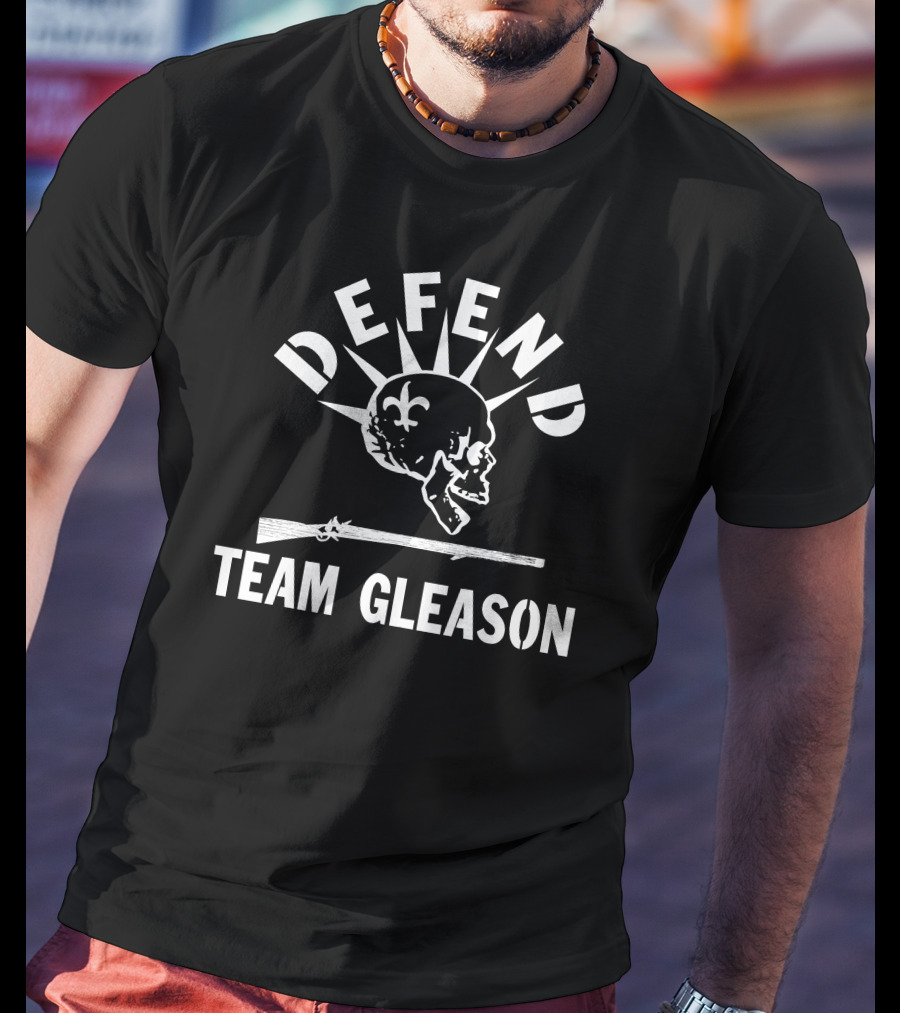 Drew Brees Defend Team Gleason Fleur-de-Lis Skull Rifle T-Shirt