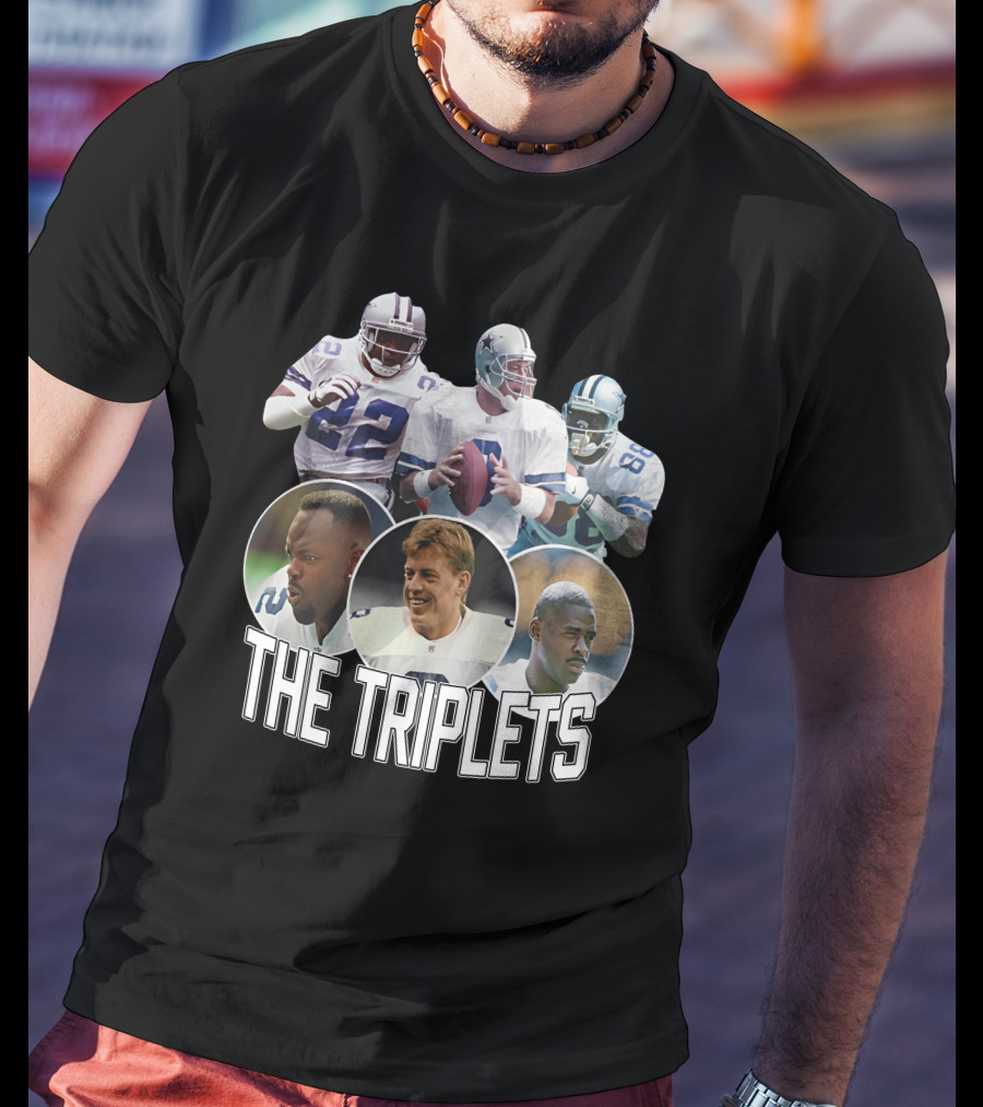 Dak Prescott The Triplets Emmitt Smith Troy Aikman Michael Irvin Dallas Cowboys Legends T-Shirt