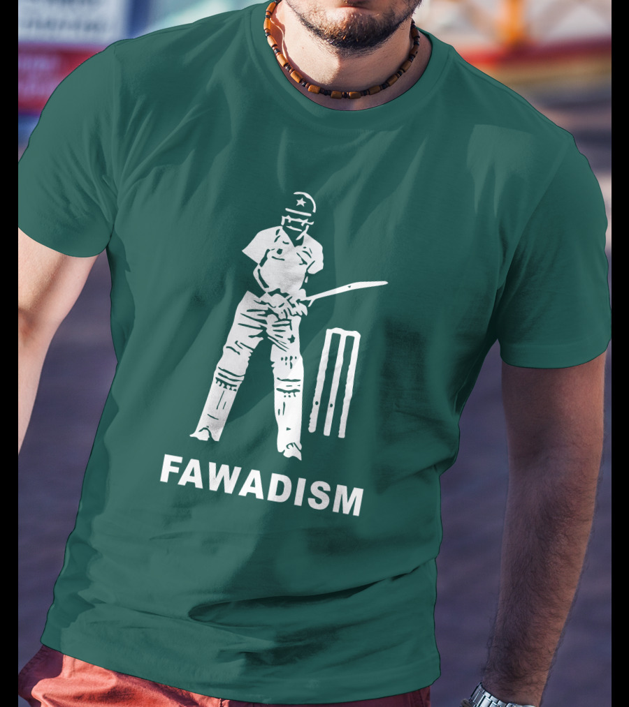 Cricketer Fawadism With Batting Icon And Star Cap T-Shirt