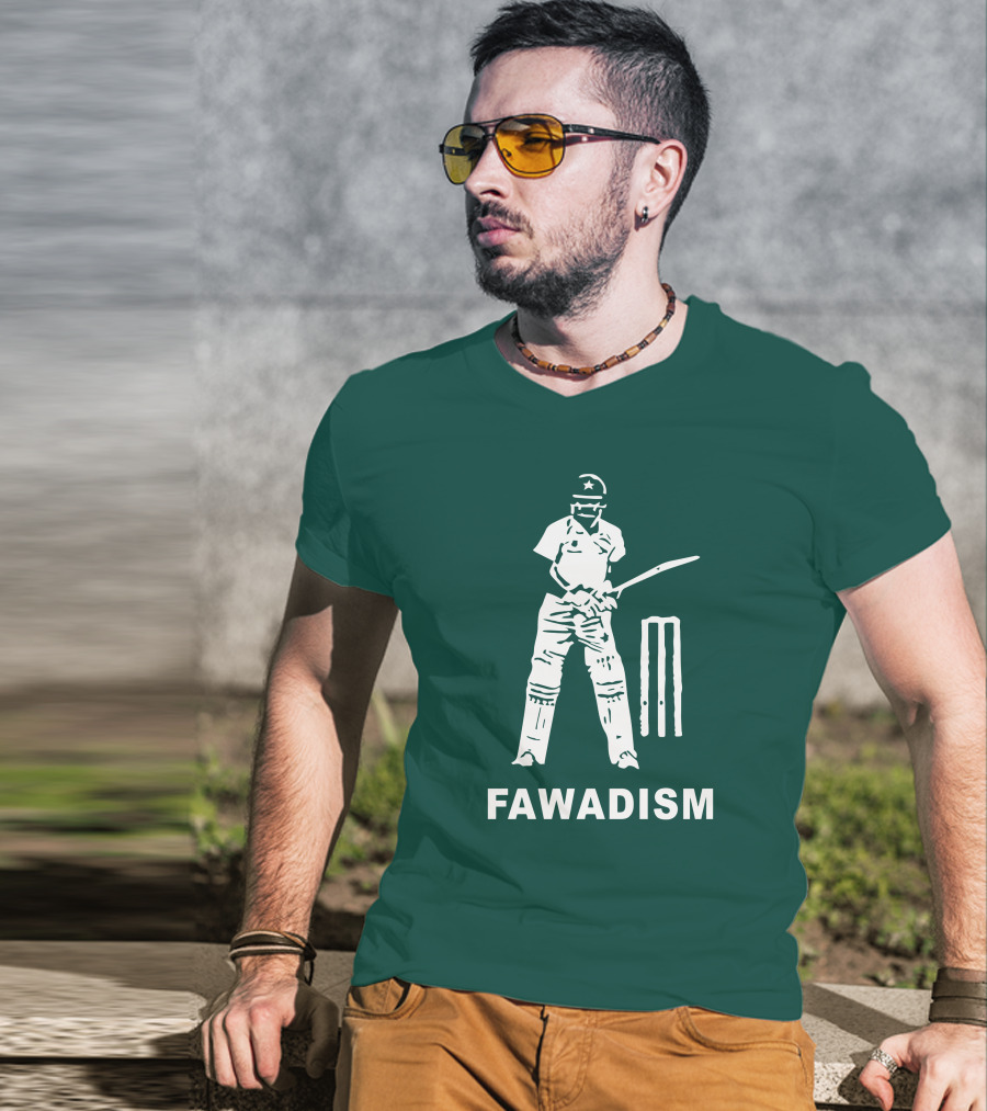 Cricketer Fawadism With Batting Icon And Star Cap T-Shirt