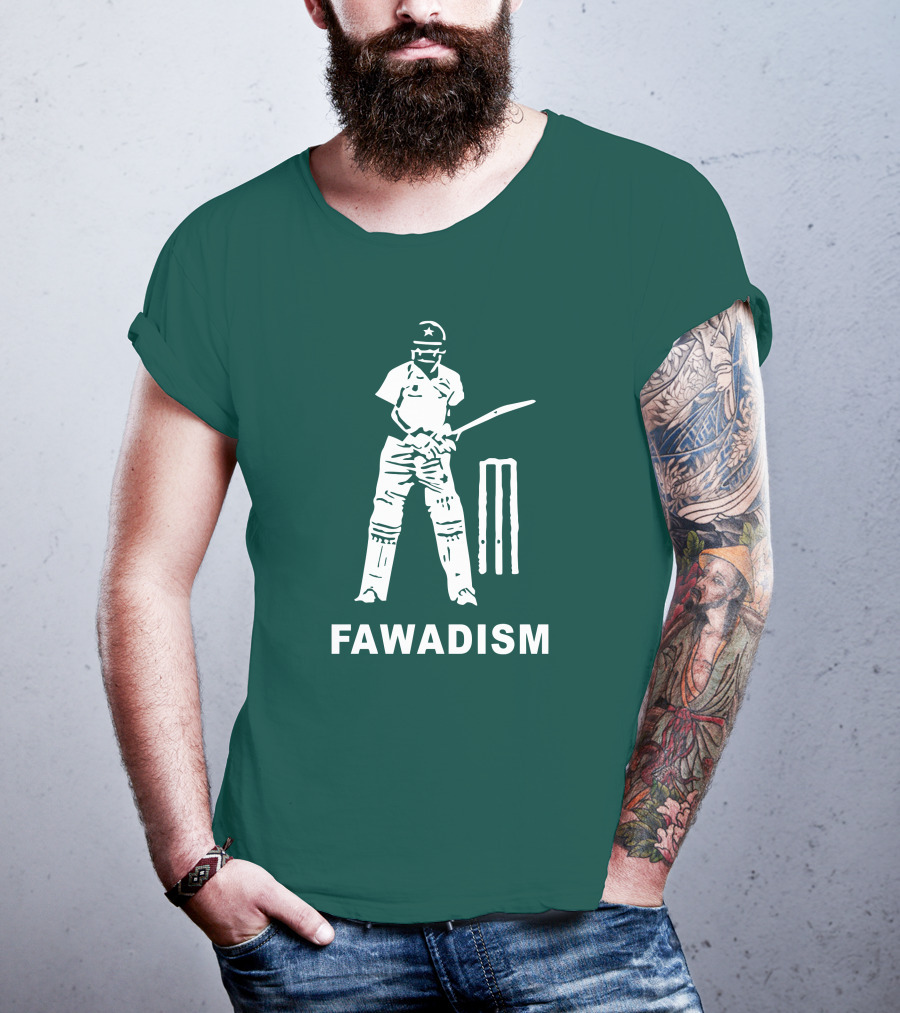 Cricketer Fawadism With Batting Icon And Star Cap T-Shirt
