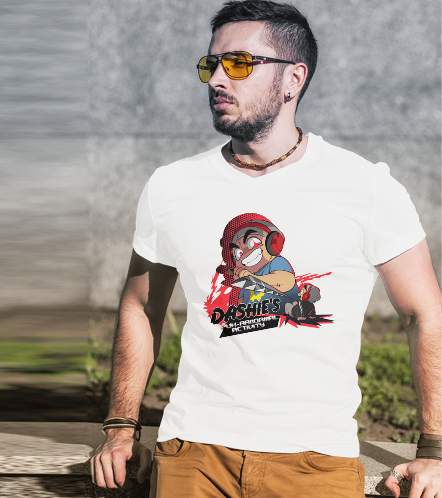 Dashiexp Merch Dashie's Puh-Ranormal Activity Red Headphones Cartoon Character T-Shirt