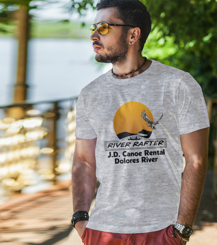 River Rafter J.D. Canoe Rental Dolores River Eagle Sunset T-Shirt