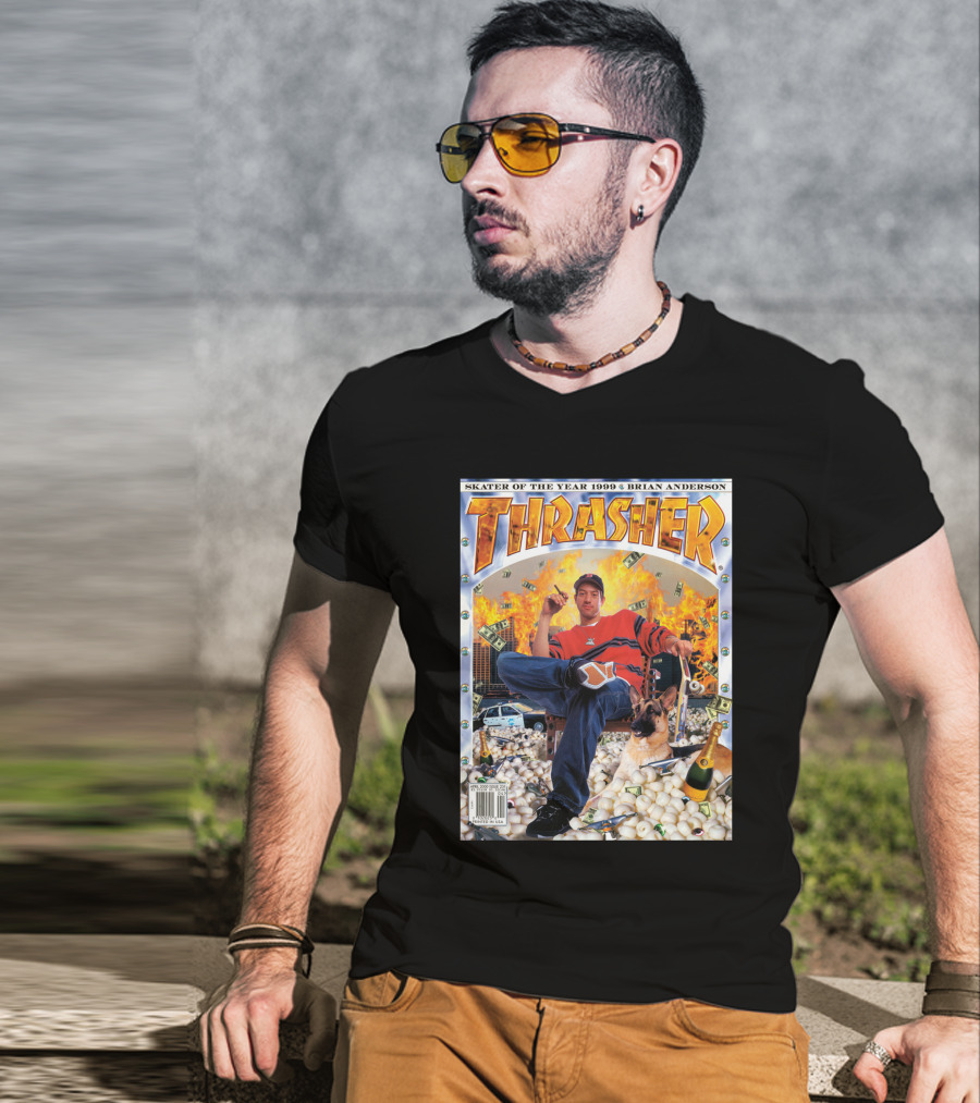 Thrasher Skater Of The Year 1999 Brian Anderson Cover With Money Explosion Scene T-Shirt