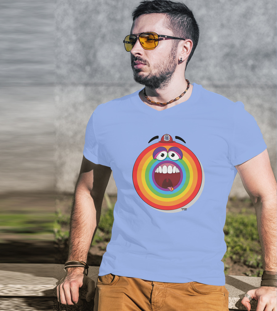 Firefighter Rainbow Face With Comic Mouth By Ernest Doty T-Shirt