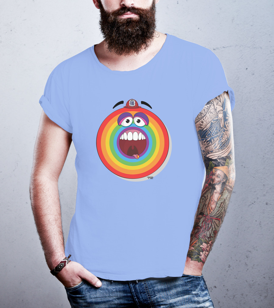 Firefighter Rainbow Face With Comic Mouth By Ernest Doty T-Shirt