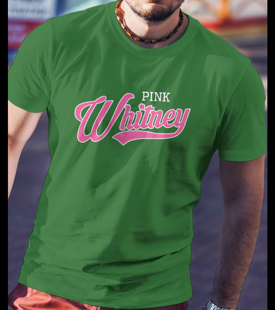 Pink Whitney Retro Bold Script Green Background T-Shirt