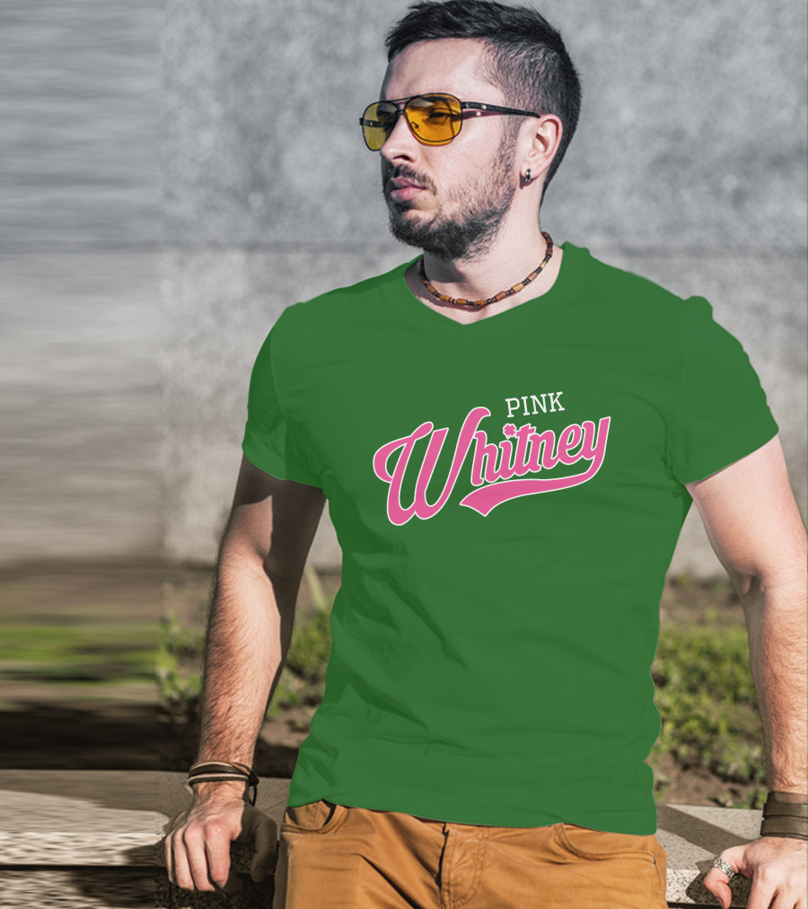 Pink Whitney Retro Bold Script Green Background T-Shirt