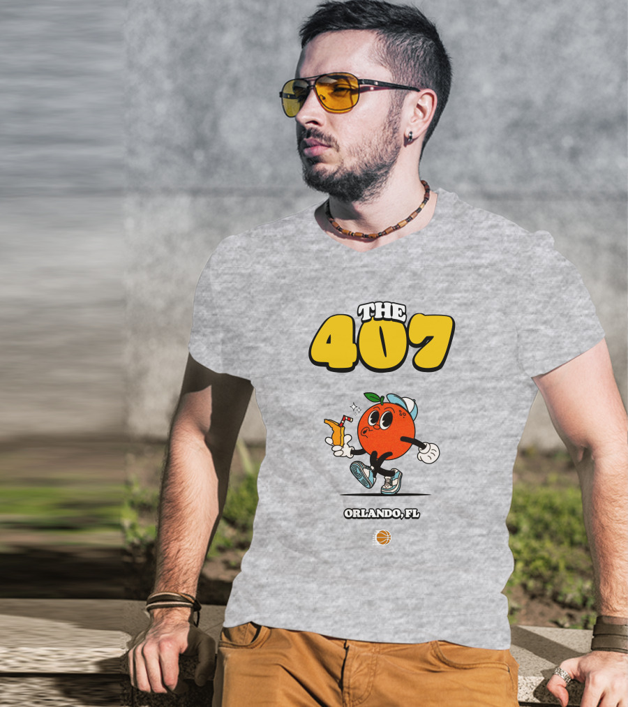 THE 407 Orlando FL Basketball Orange Character T-Shirt