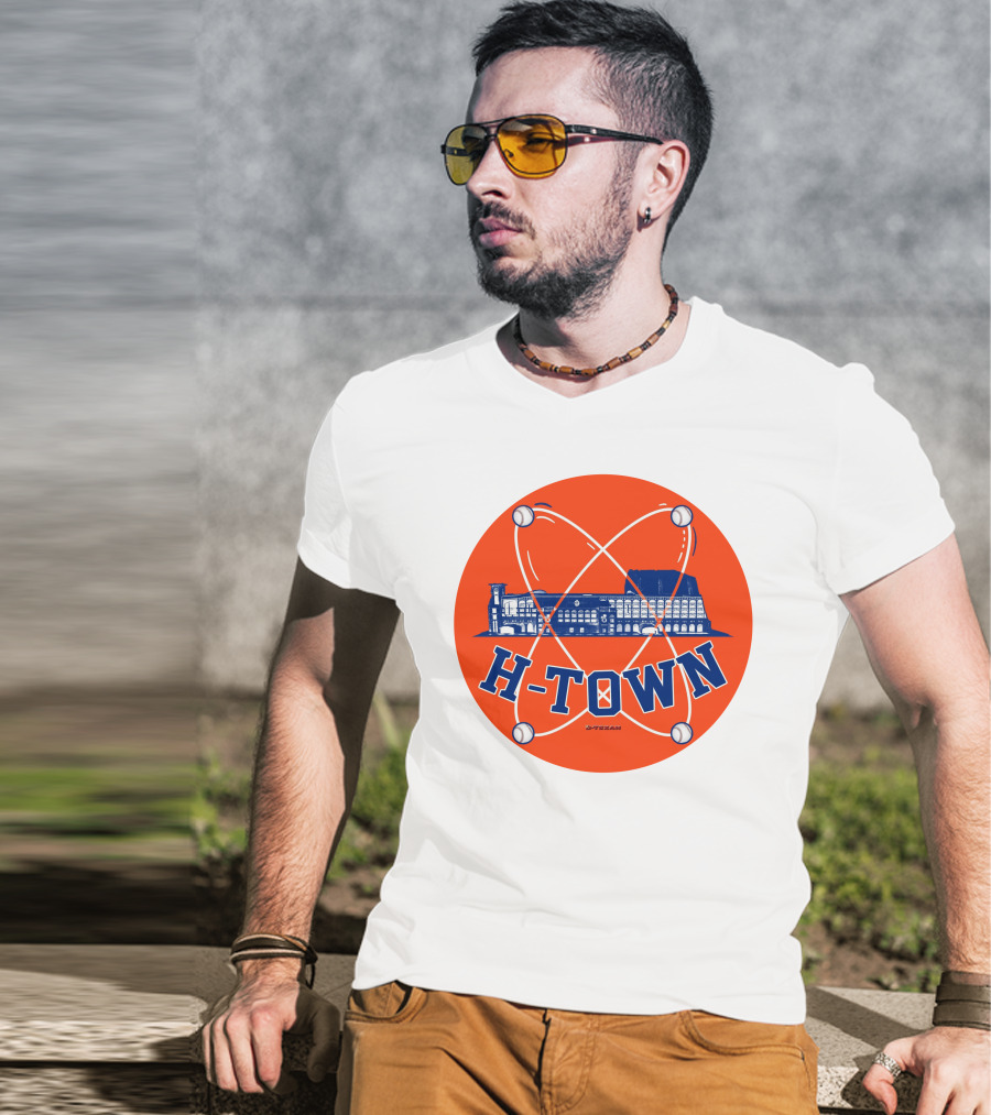 H-Town D-Texan Baseball Landmark Iconography T-Shirt