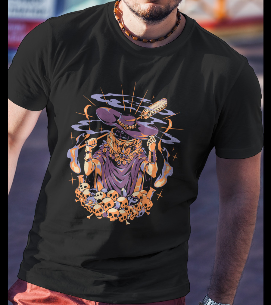 The Stygian Boatman Purple Robe Skull Collection With Feather Hat T-Shirt