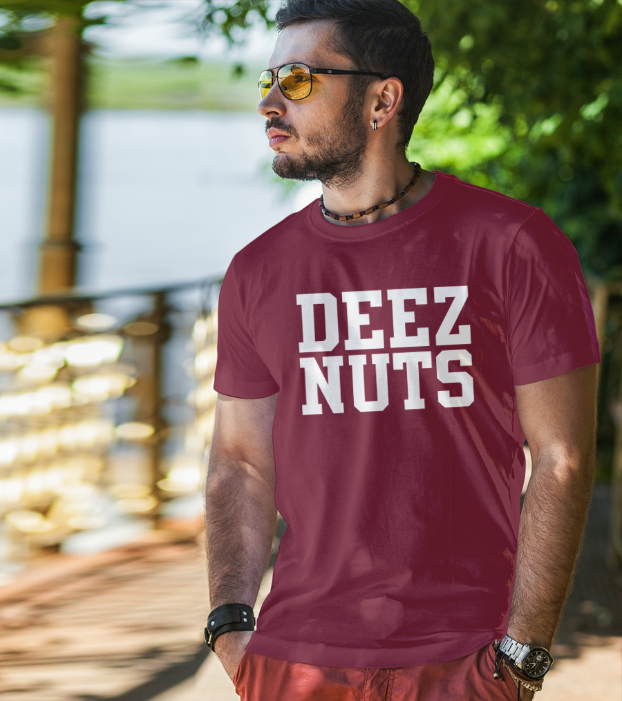 DEEZ NUTS Text Bold White On Dark T-Shirt