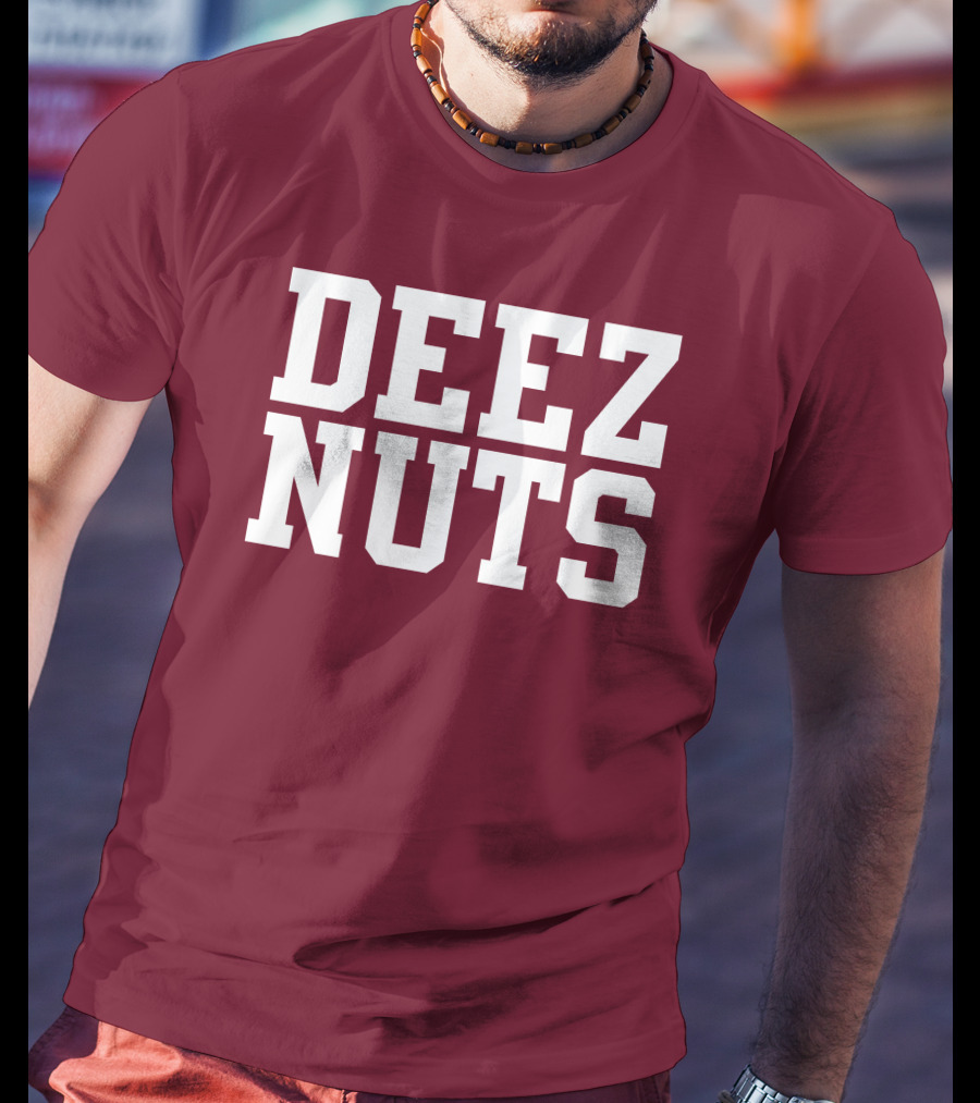 DEEZ NUTS Text Bold White On Dark T-Shirt