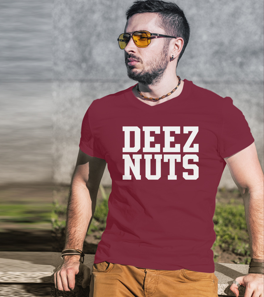 DEEZ NUTS Text Bold White On Dark T-Shirt