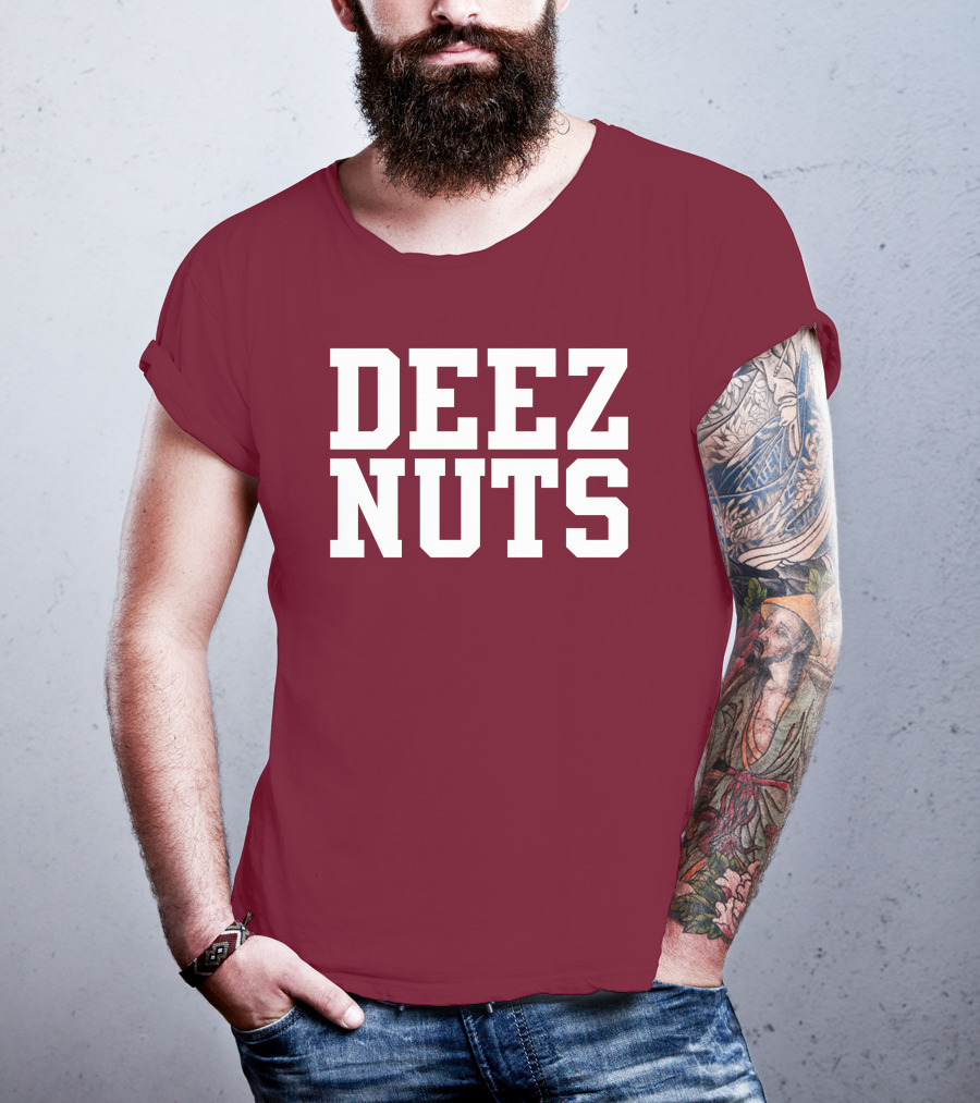 DEEZ NUTS Text Bold White On Dark T-Shirt
