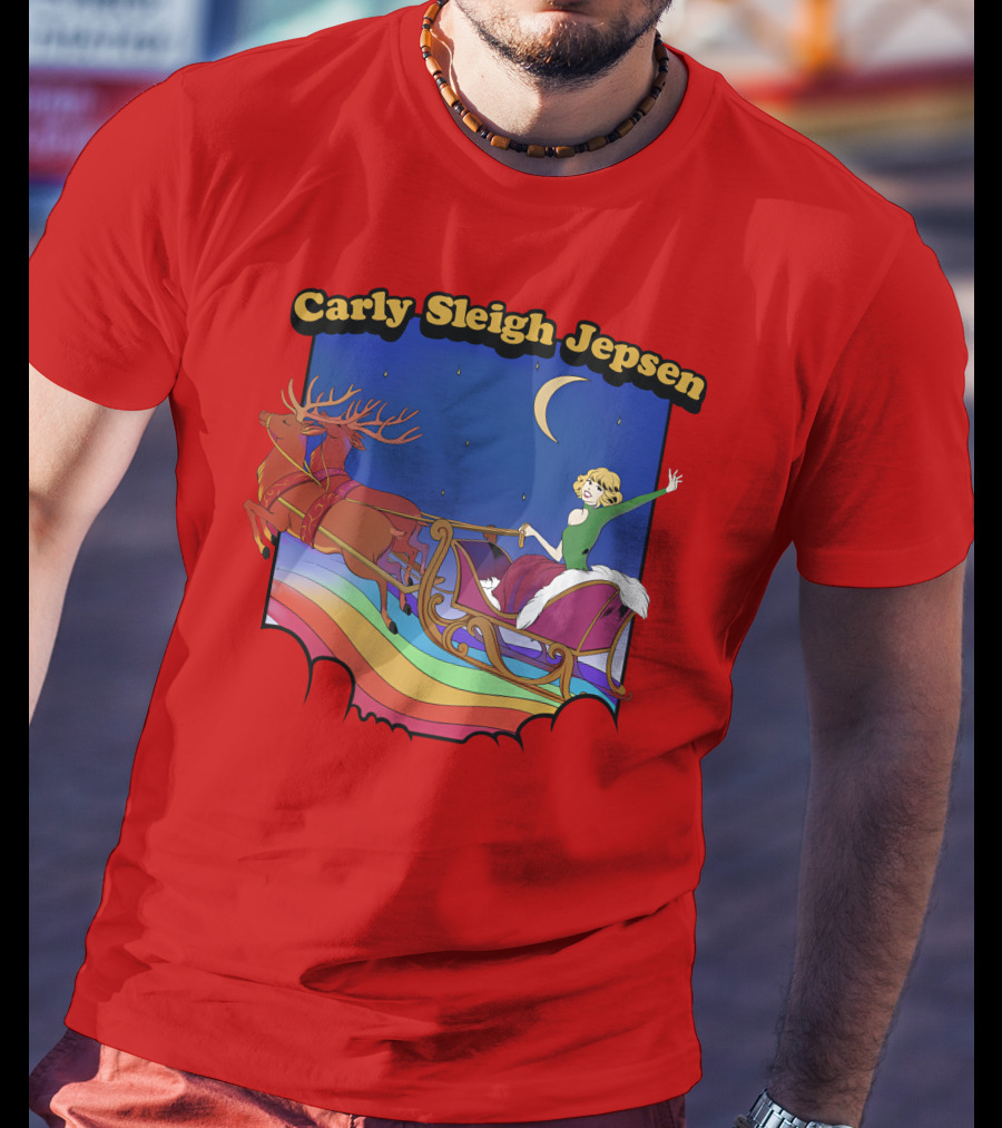 Carly Sleigh Jepsen Christmas Reindeer Sleigh Adventure Under Moonlit Sky T-Shirt