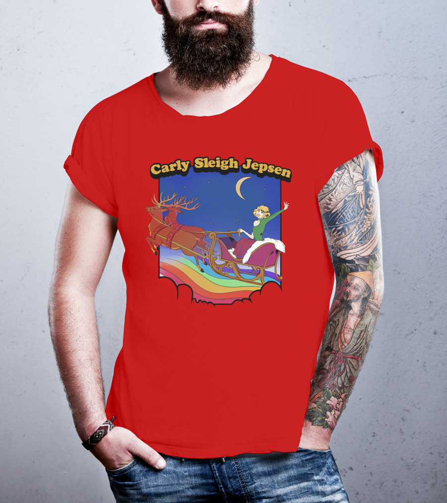 Carly Sleigh Jepsen Christmas Reindeer Sleigh Adventure Under Moonlit Sky T-Shirt