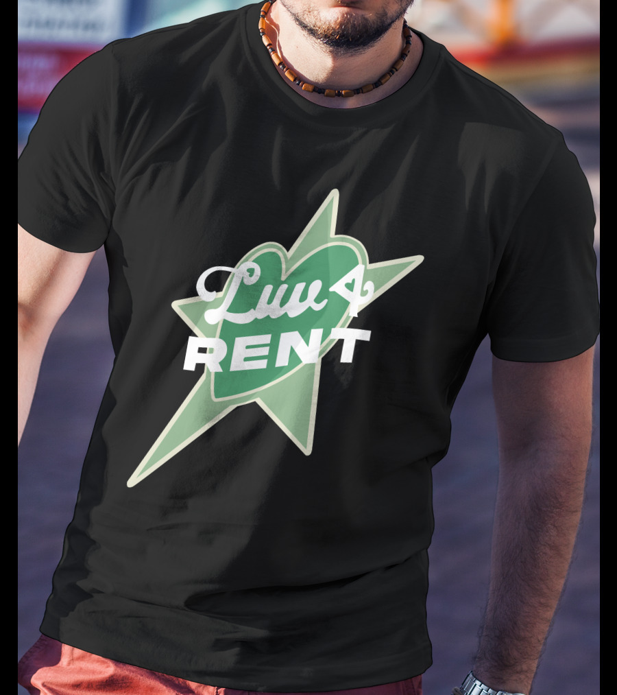Luv 4 Rent Green Heart With Starburst Background T-Shirt