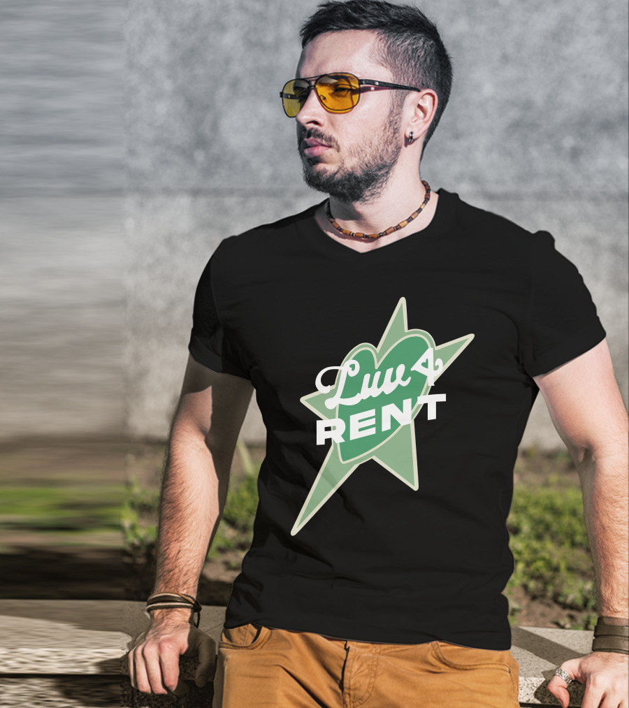 Luv 4 Rent Green Heart With Starburst Background T-Shirt