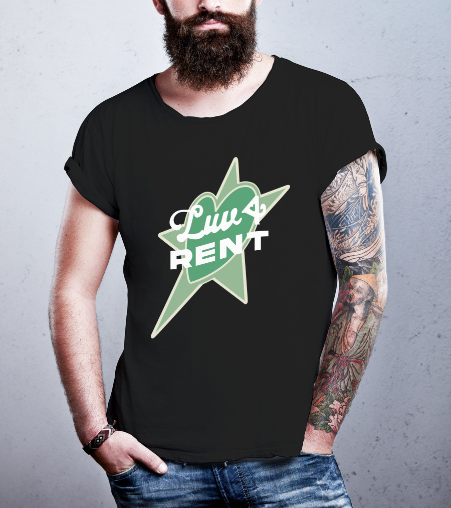Luv 4 Rent Green Heart With Starburst Background T-Shirt