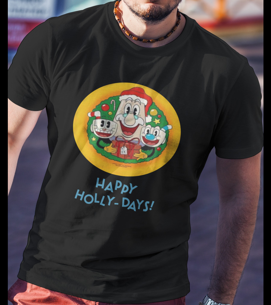 Happy Holly-Days Christmas Santa Cuphead And Mugman T-Shirt