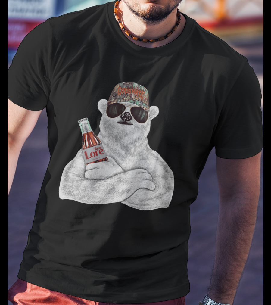 Polar Bear Gods Hate Hard Lore Camo Hat Sunglasses Holding Bottle T-Shirt