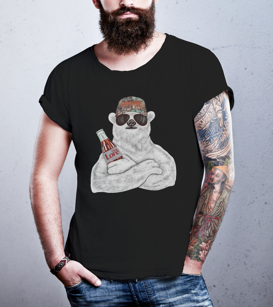 Polar Bear Gods Hate Hard Lore Camo Hat Sunglasses Holding Bottle T-Shirt